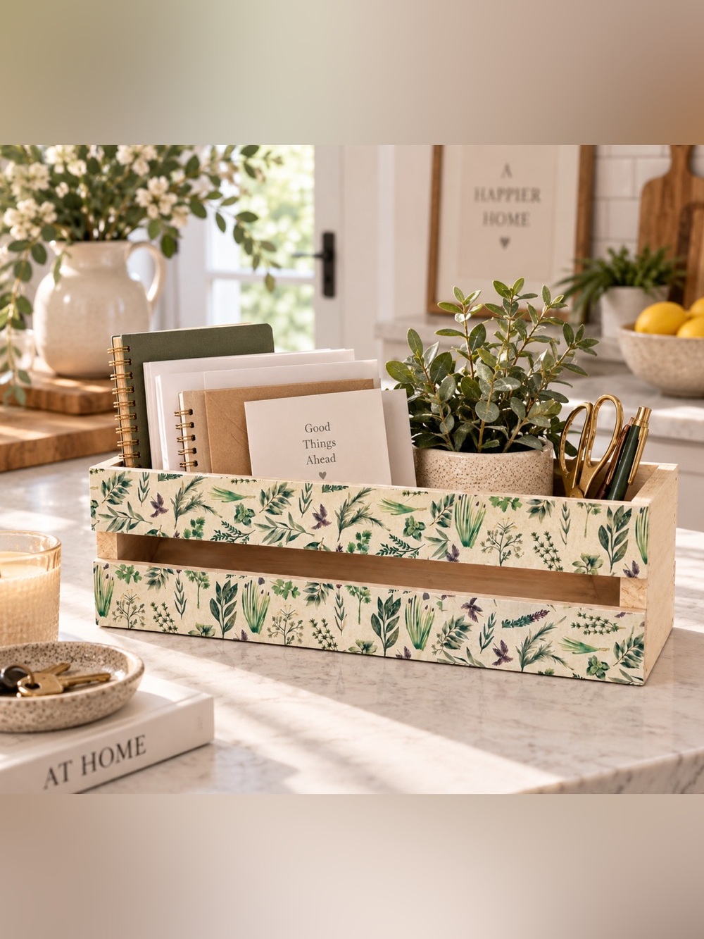 Whitewashed Floral Wood Crate Farmhouse Decor